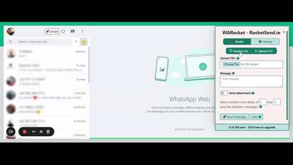 The image above shows uploading the CSV and selecting the phone number column.