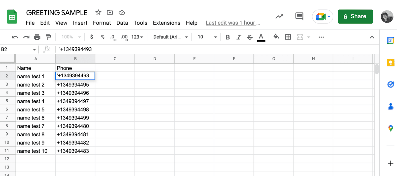 The screenshot above shows the excel sheet.