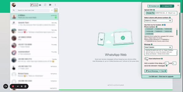 The animation above shows sending the message.