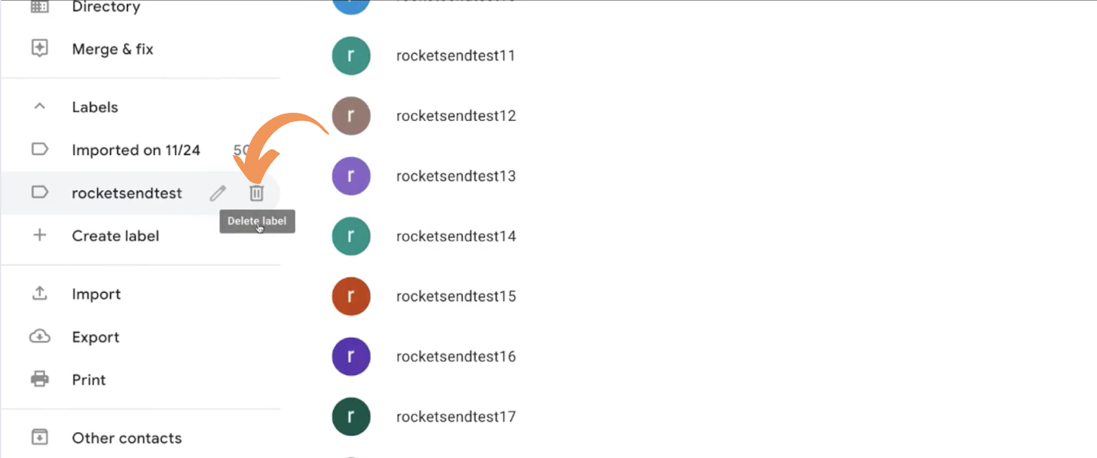 Screenshot shows where you can delete all the numbers with the label.