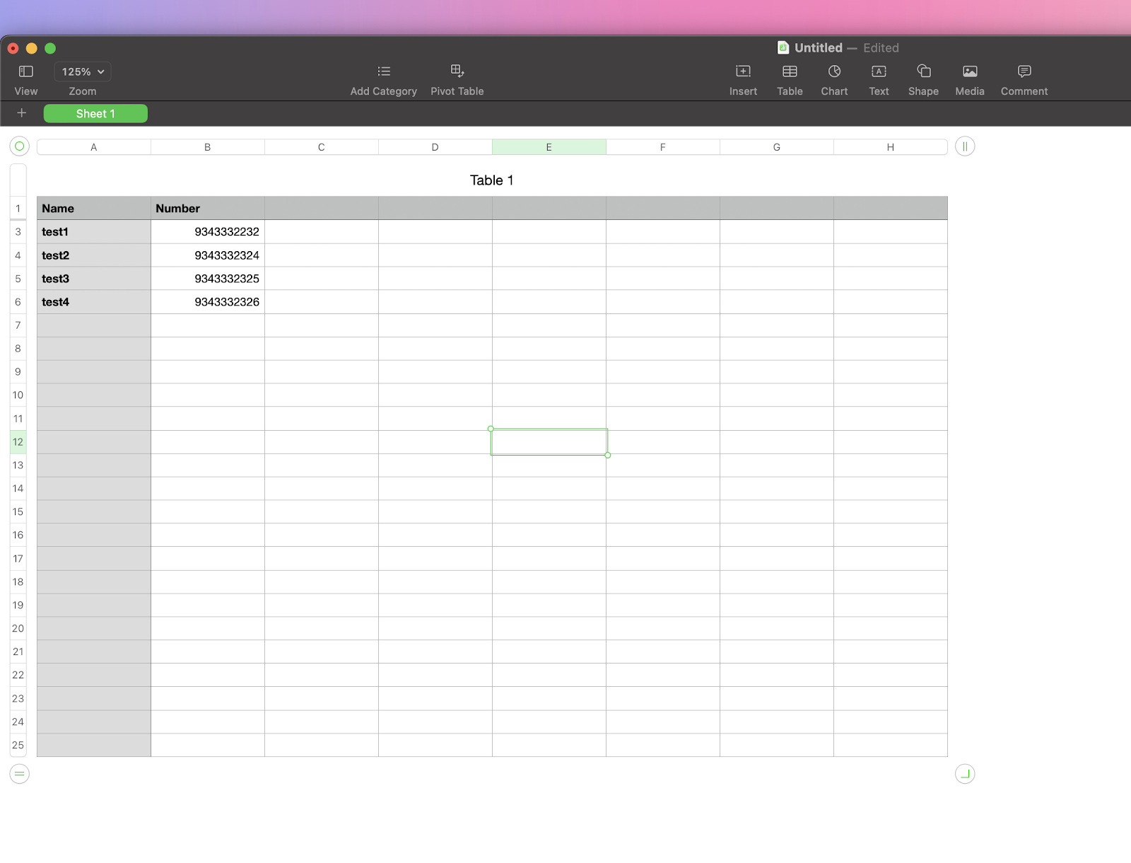 The screenshot shows numbers spreadsheet.