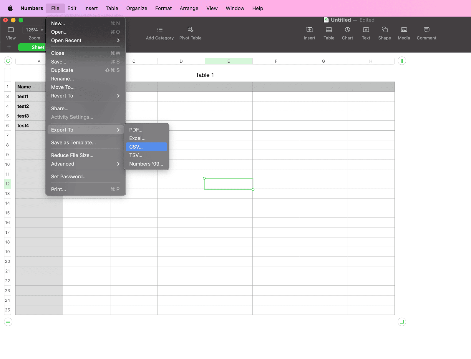 The screenshot shows how to export from CSV.