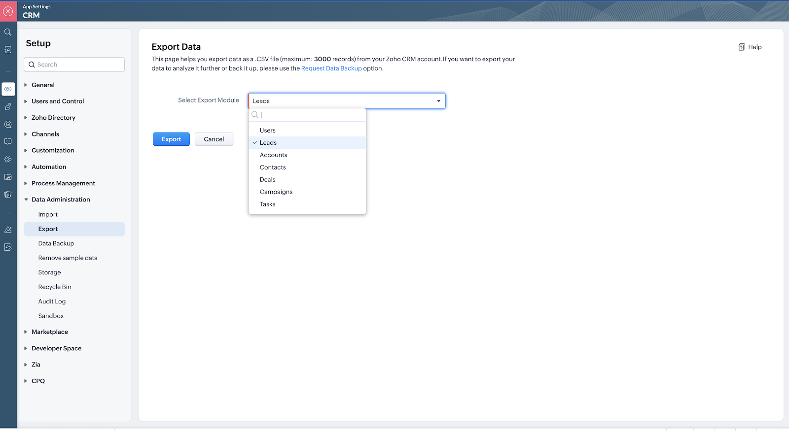 The screenshot shows where you can export the details.